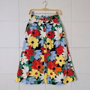 Vintage Rodier Paris bold floral button front high waist A-line skirt